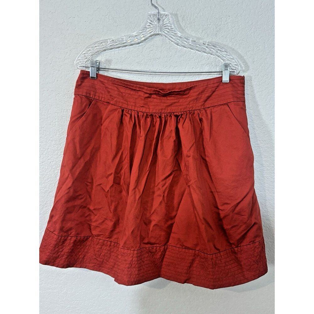 Anthropologie Odille Womans size 14 Orange Rust Solid Cotton A-Line Full Skirt